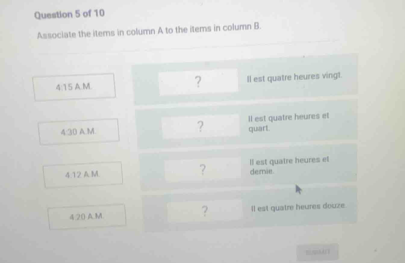 question 5 of 10 associate the items in column a to the items in column…