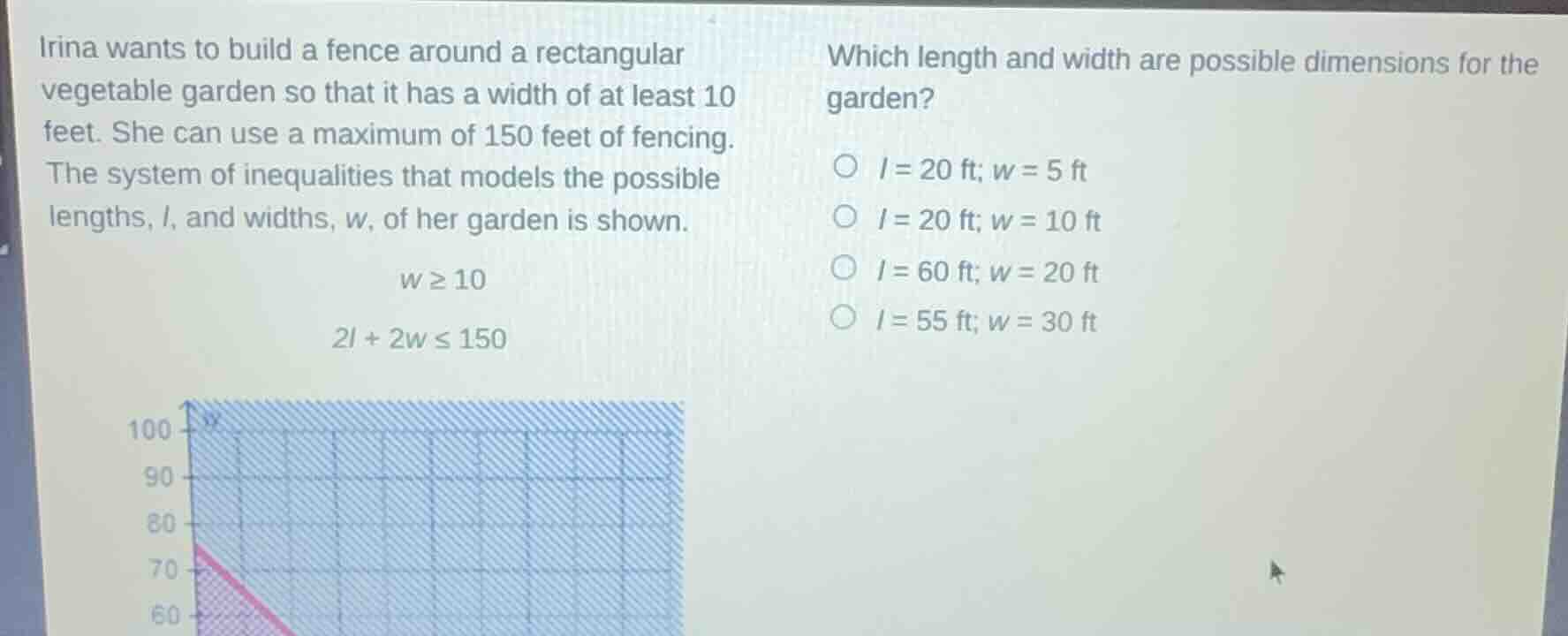 irina wants to build a fence around a rectangular vegetable garden so t…