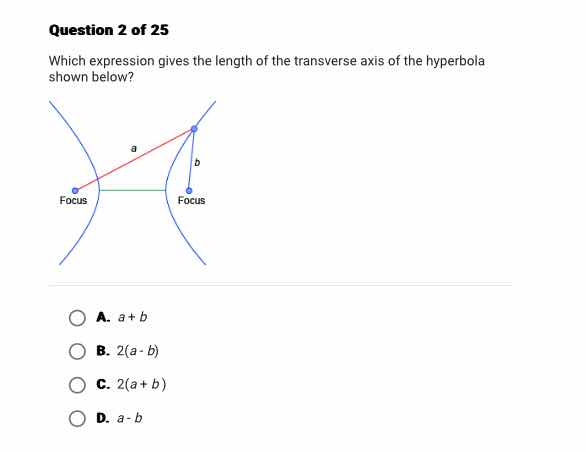 question 2 of 25 which expression gives the length of the transverse ax…