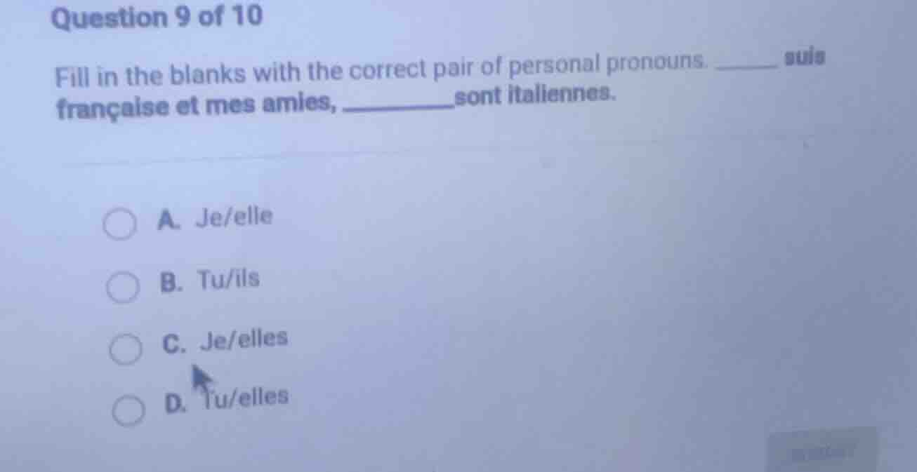 question 9 of 10 fill in the blanks with the correct pair of personal p…