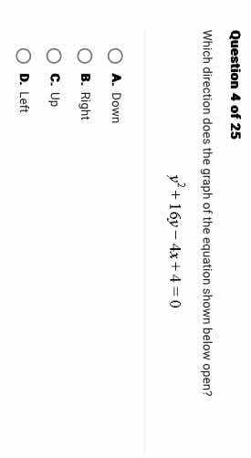 question 4 of 25 which direction does the graph of the equation shown b…