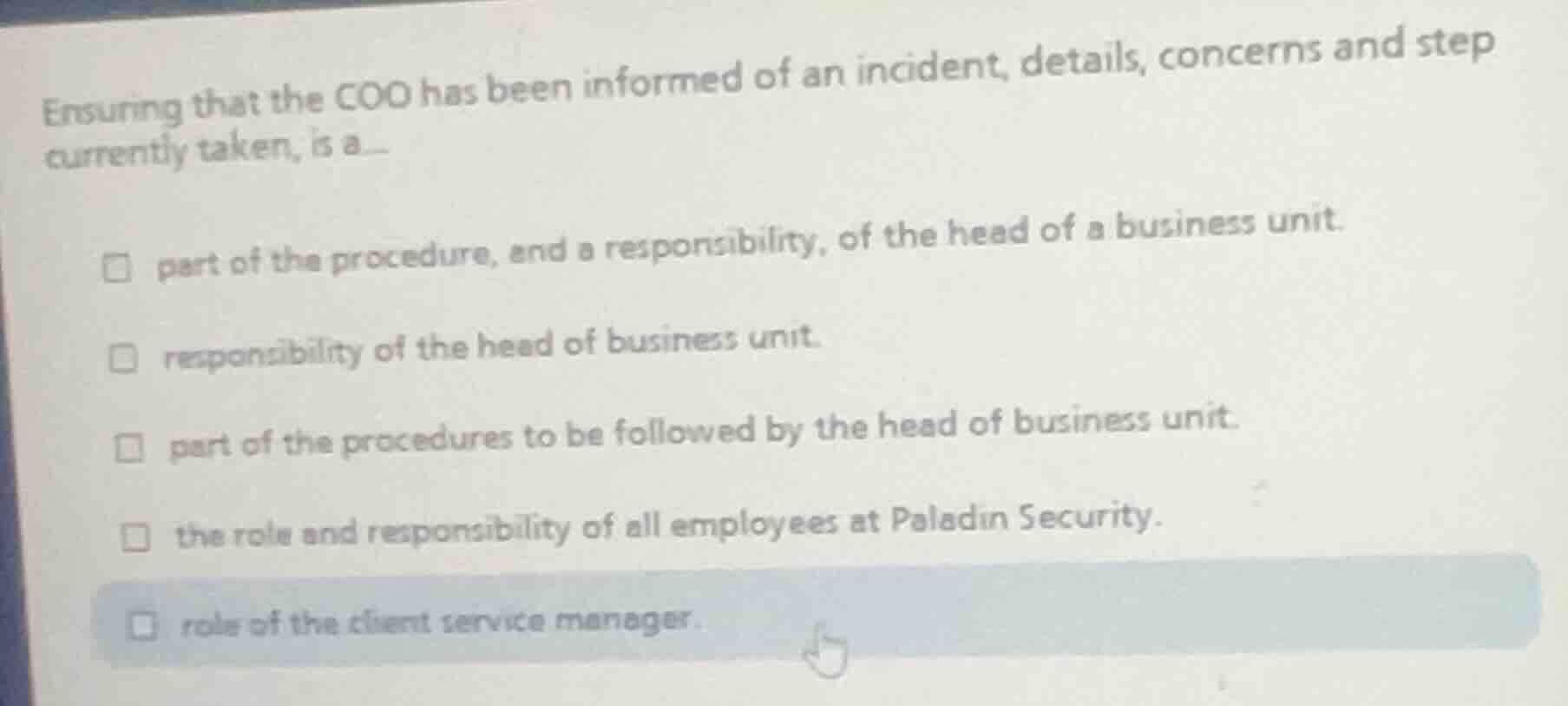 ensuring that the coo has been informed of an incident, details, concer…