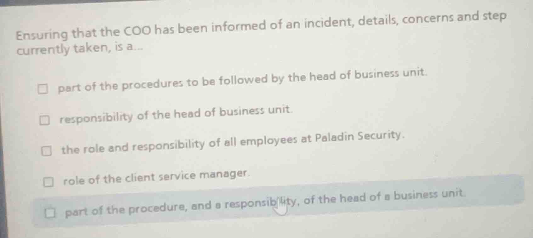 ensuring that the coo has been informed of an incident, details, concer…