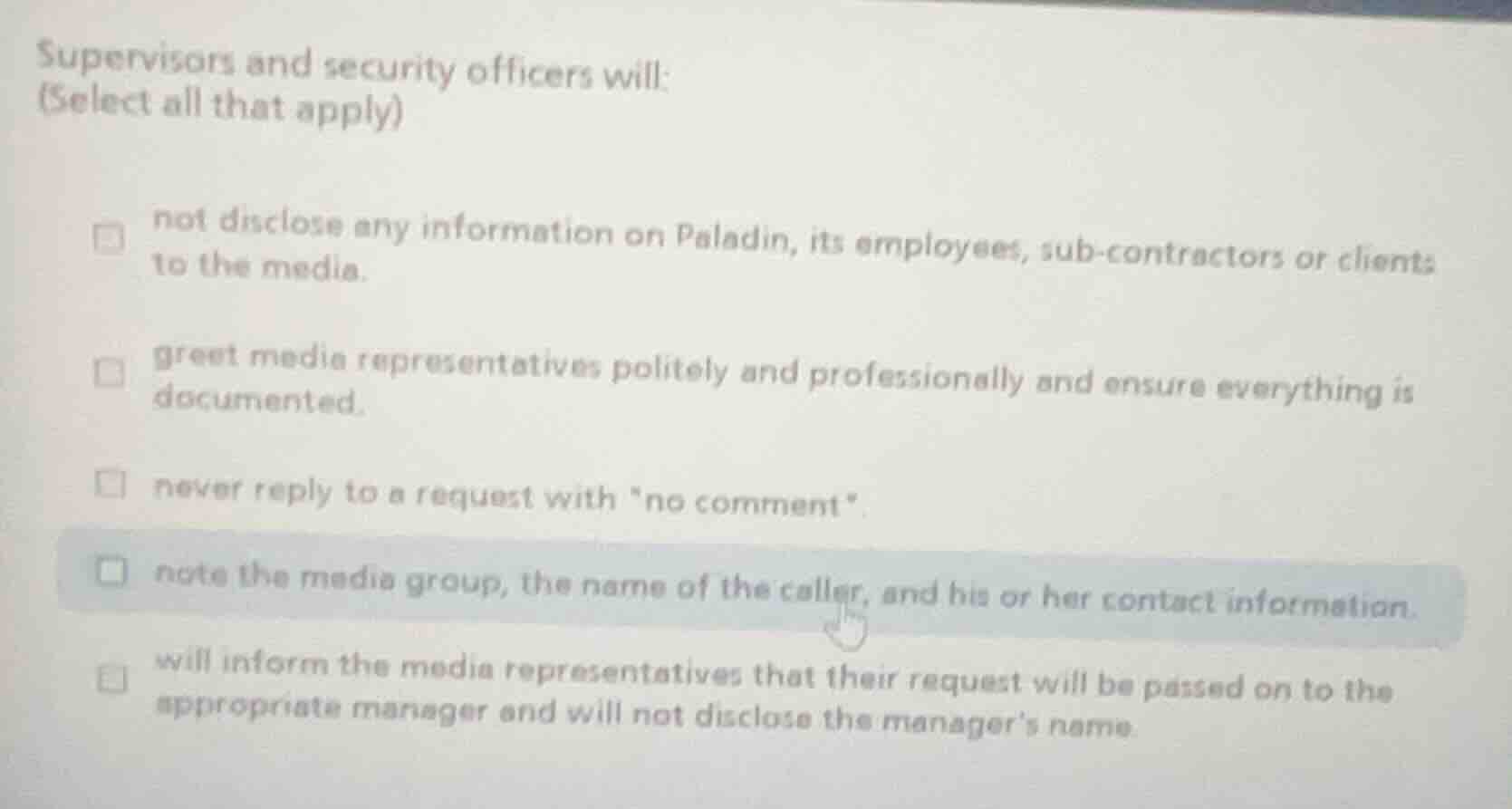 supervisors and security officers will: (select all that apply) □ not d…