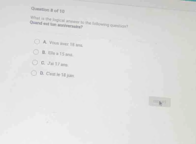 question 8 of 10 what is the logical answer to the following question? …