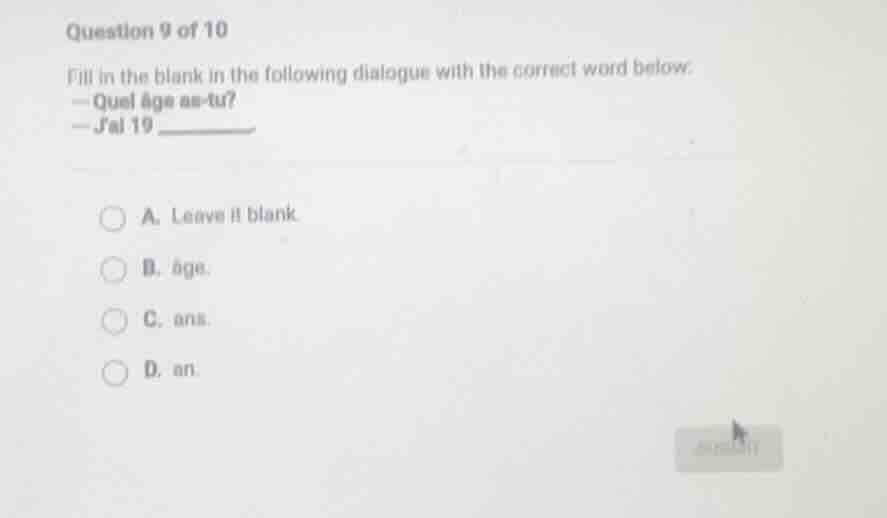 question 9 of 10 fill in the blank in the following dialogue with the c…