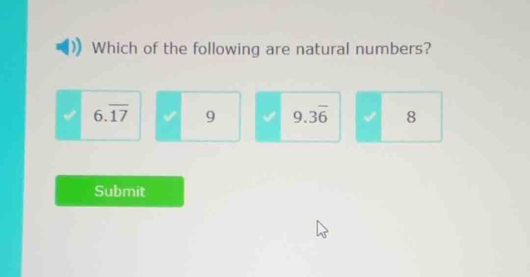 which of the following are natural numbers? 6.17 (with a repeating bar …