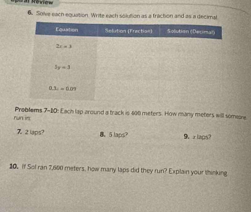 spiral review 6. solve each equation. write each solution as a fraction…