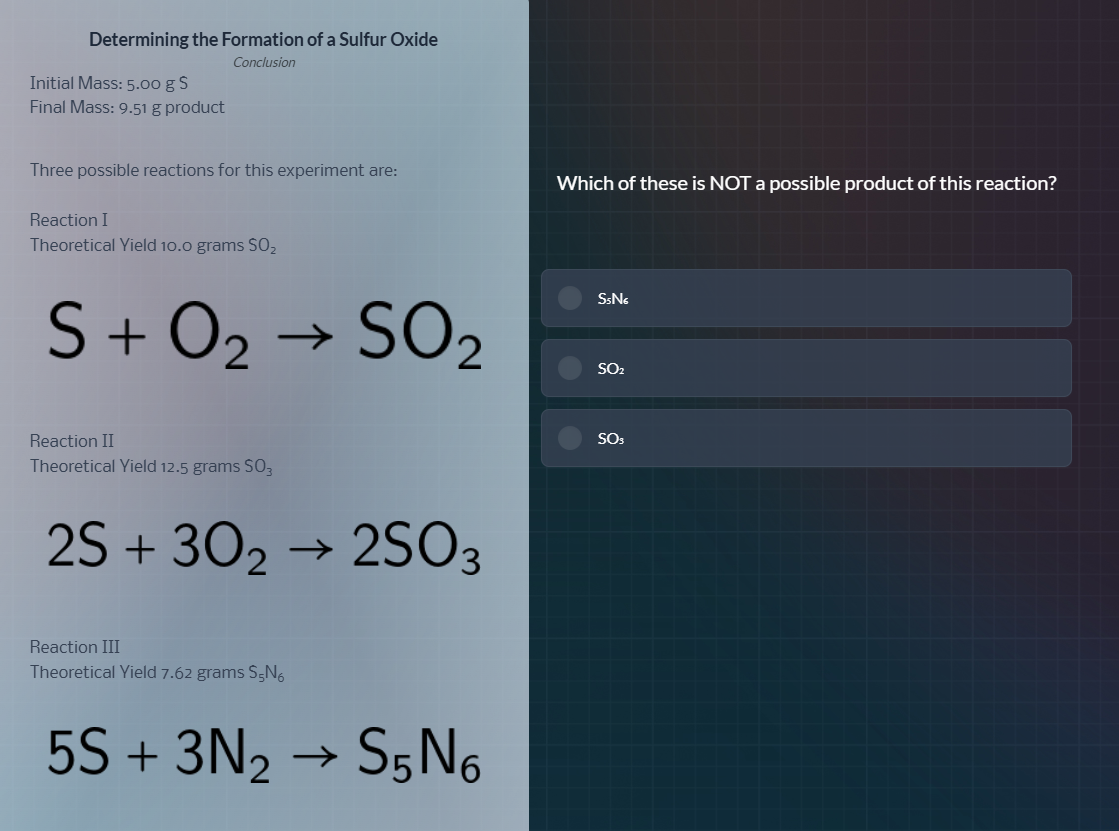 determining the formation of a sulfur oxide conclusion initial mass: 5.…