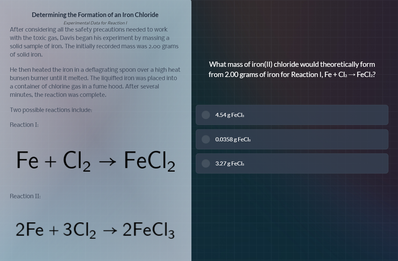 determining the formation of an iron chloride experimental data for rea…