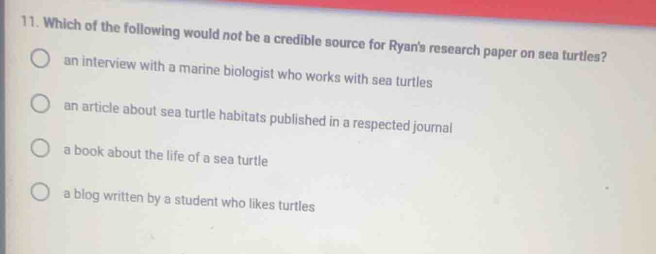 11. which of the following would not be a credible source for ryans res…