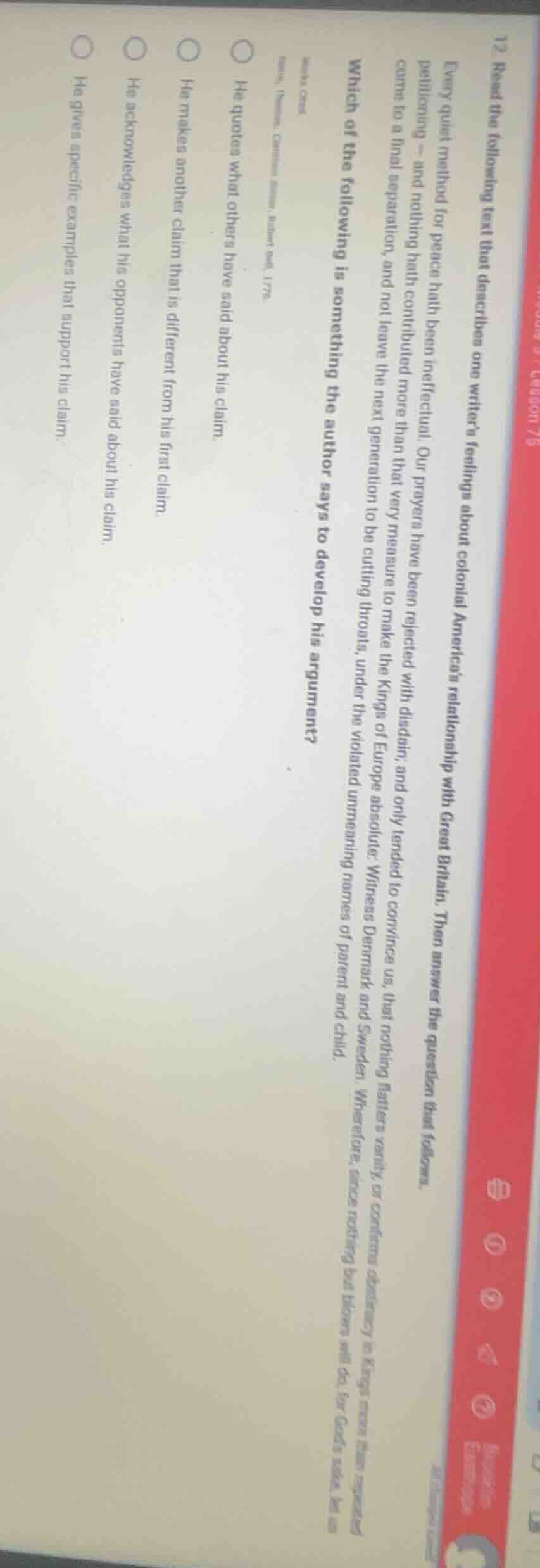 12. read the following text that describes one writer’s feelings about …