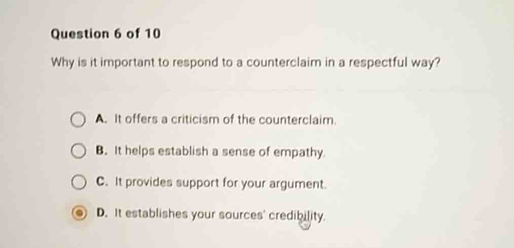 question 6 of 10 why is it important to respond to a counterclaim in a …