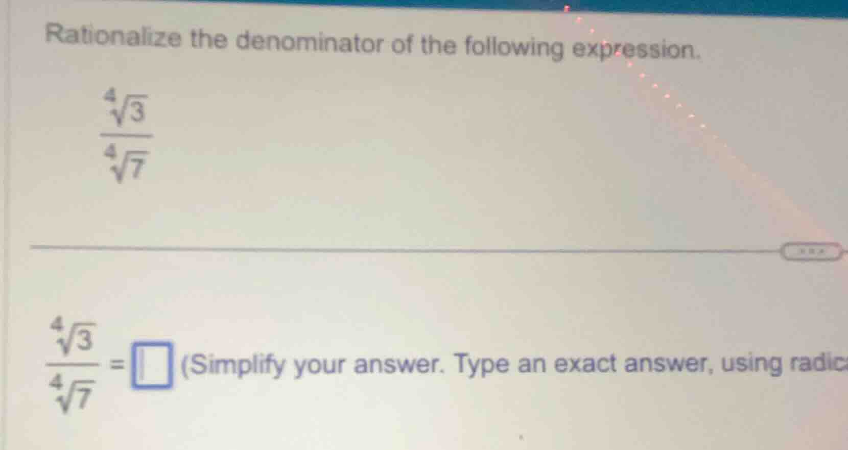 rationalize the denominator of the following expression. \\(\\frac{\\sq…