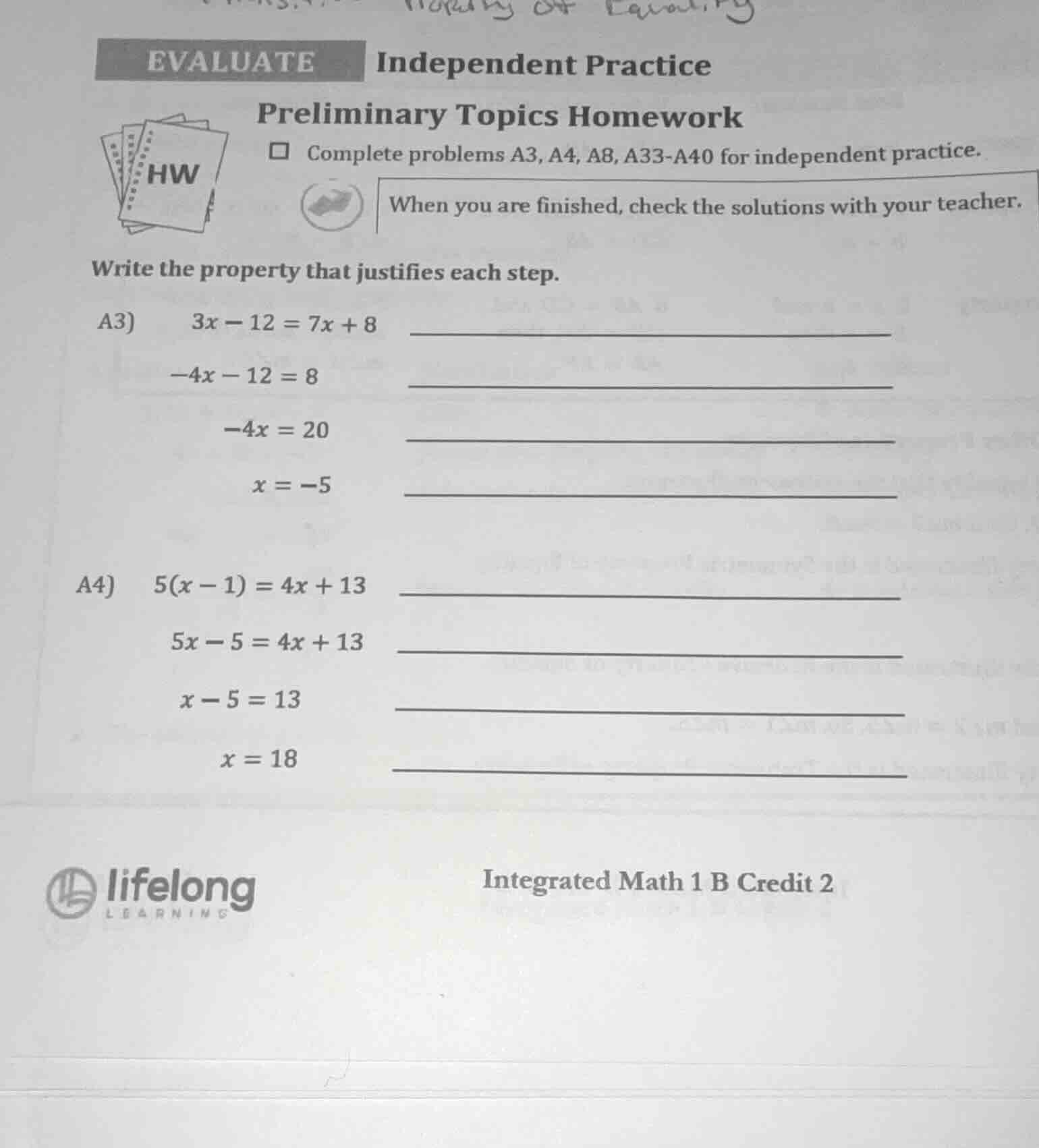 evaluate independent practice preliminary topics homework complete prob…