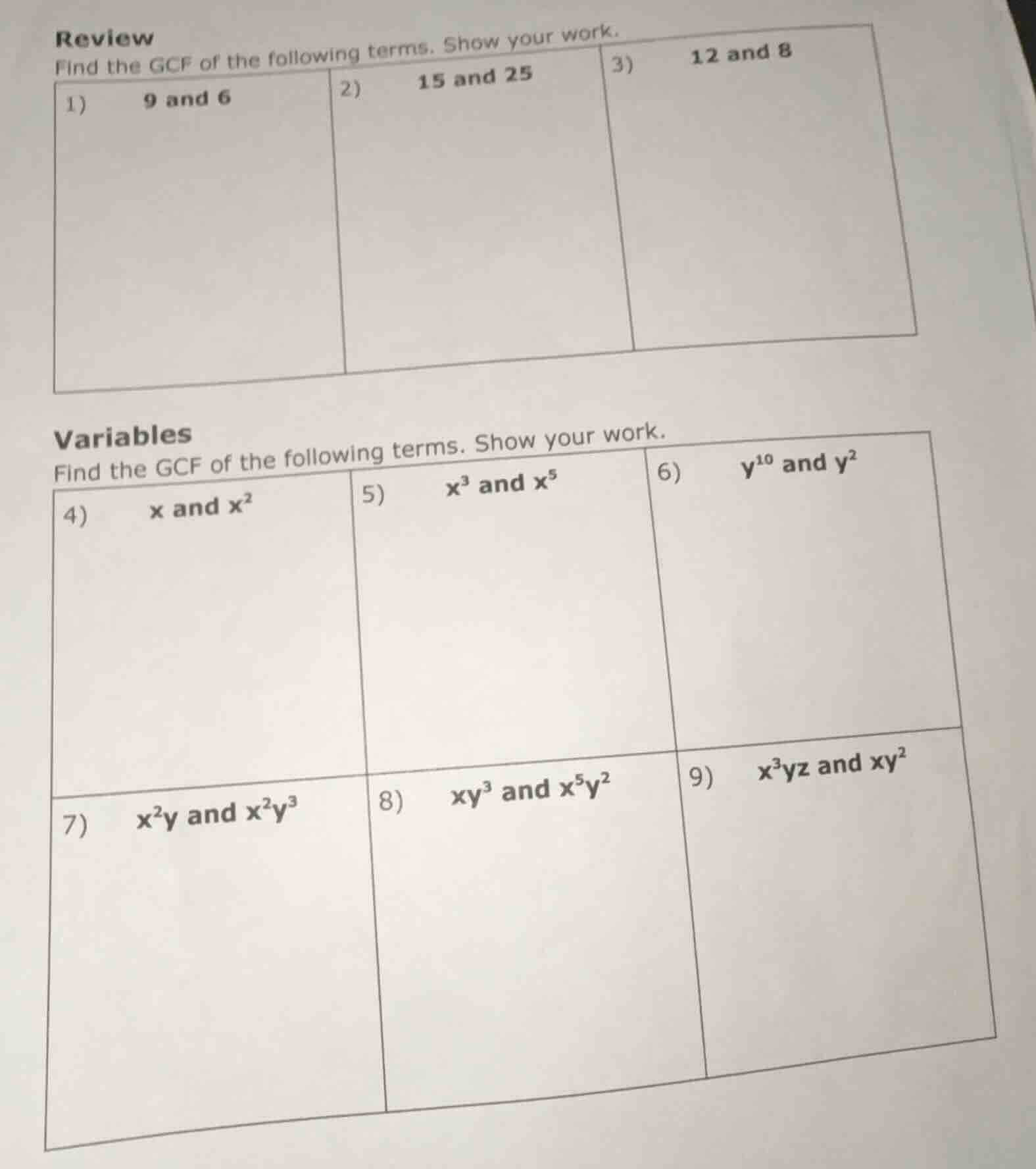 review find the gcf of the following terms. show your work. 1) 9 and 6 …
