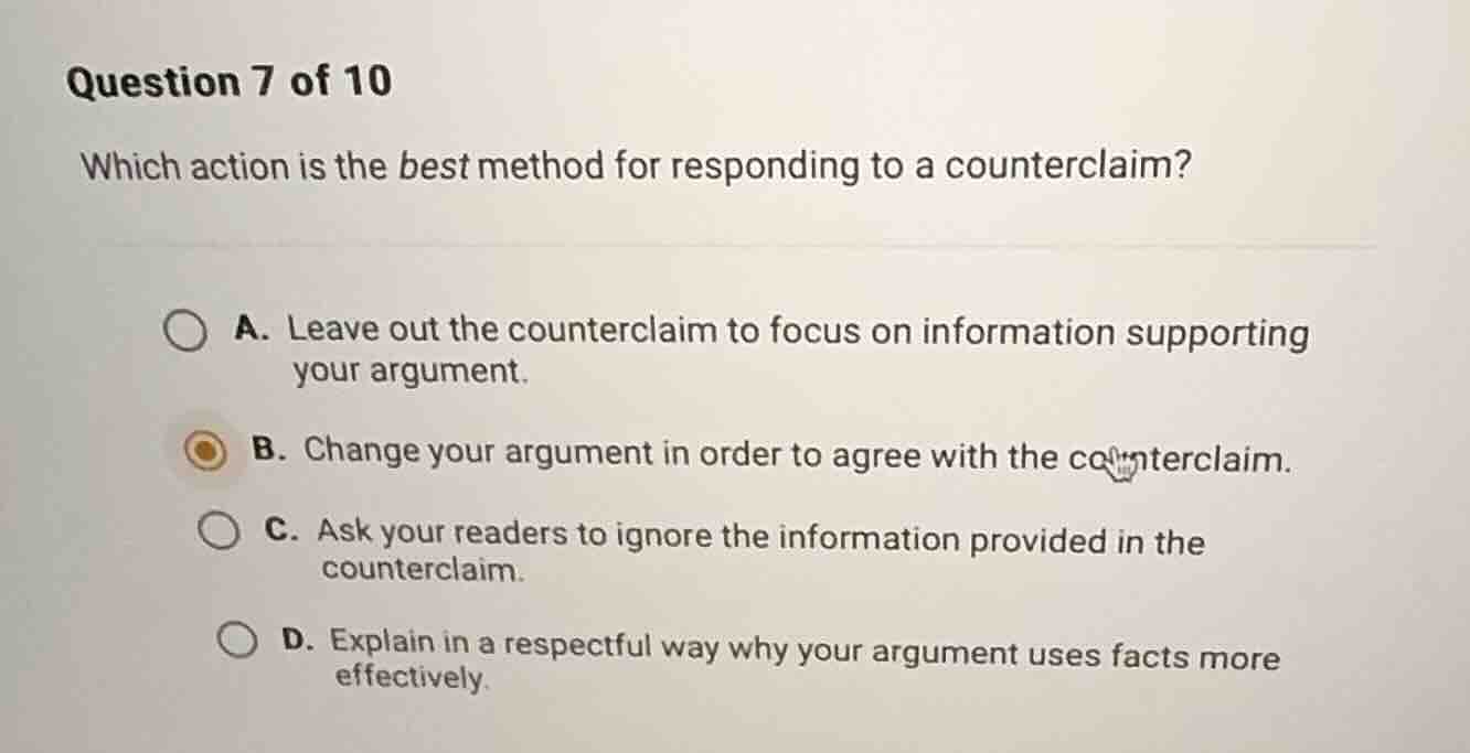 question 7 of 10 which action is the best method for responding to a co…