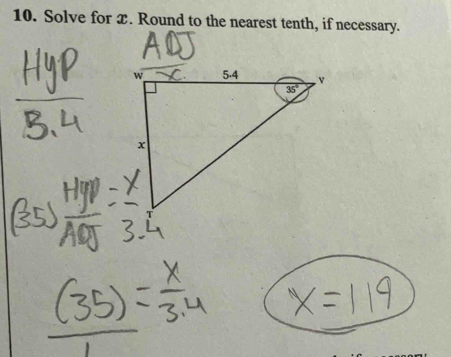 10. solve for ( x ). round to the nearest tenth, if necessary. (triangl…