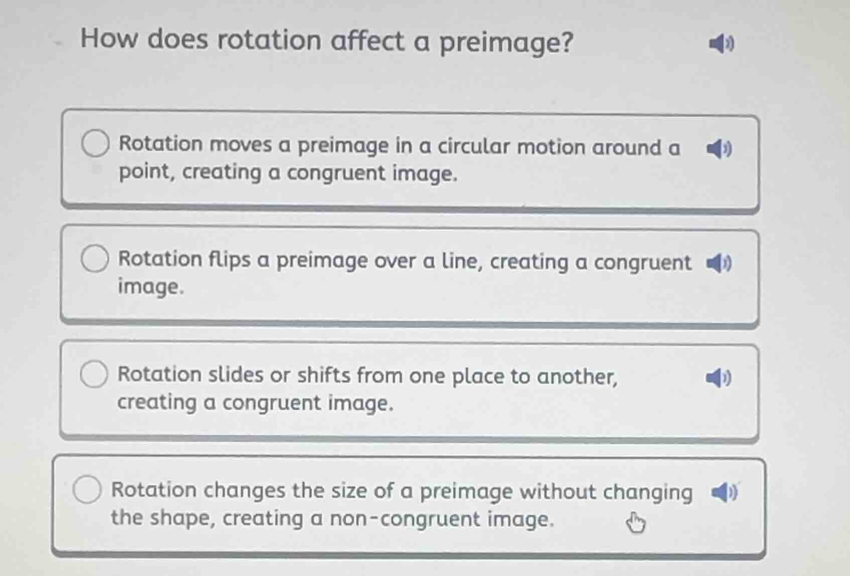 how does rotation affect a preimage? rotation moves a preimage in a cir…