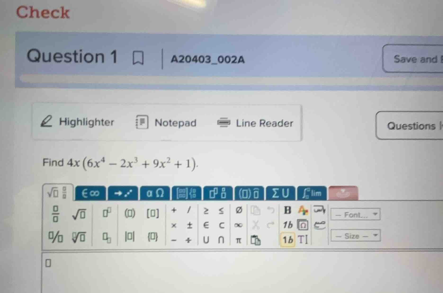 find $4x\\left(6x^{4} - 2x^{3} + 9x^{2} + 1\ ight)$.
