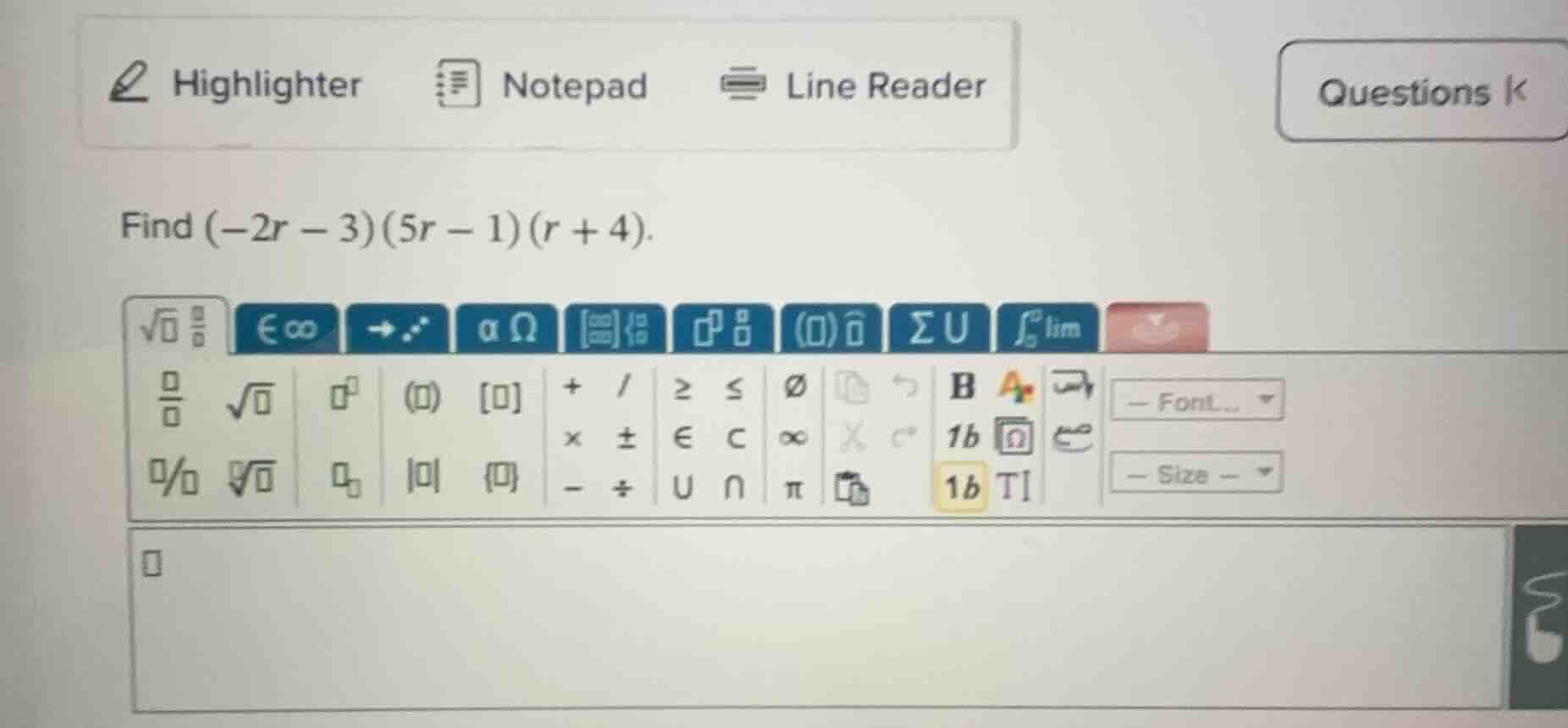 find $(-2r - 3)(5r - 1)(r + 4)$.