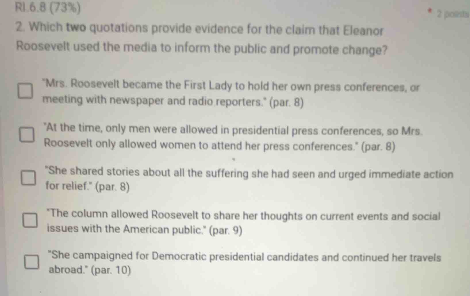 ri.6.8 (73%) 2. which two quotations provide evidence for the claim tha…