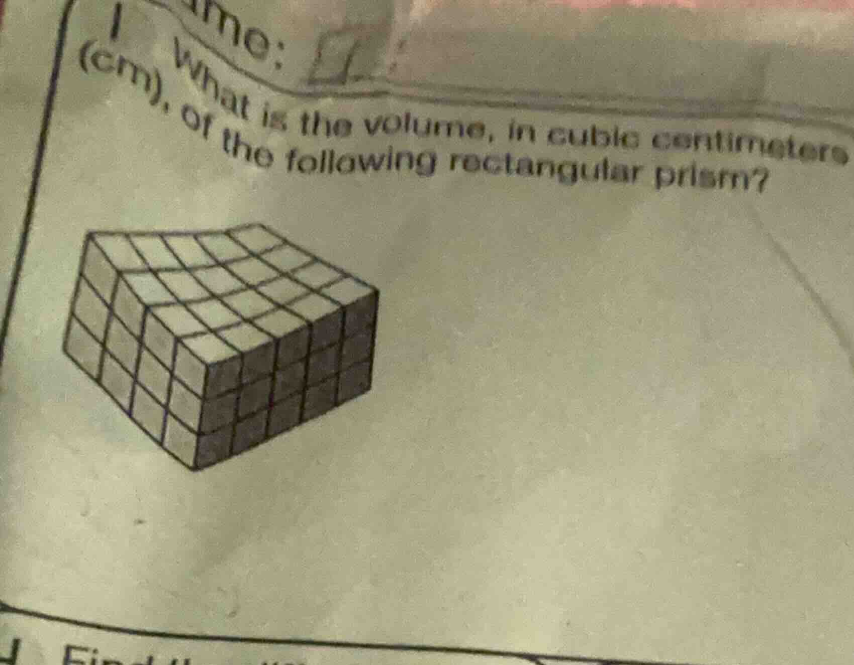 1 what is the volume, in cubic centimeters (cm), of the following recta…