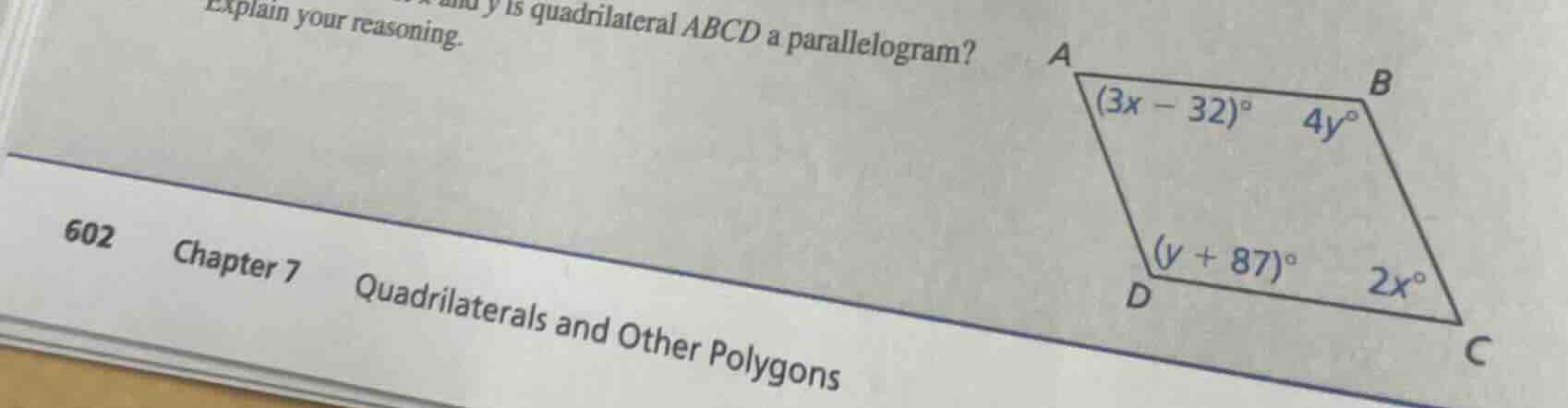 is quadrilateral (abcd) a parallelogram? explain your reasoning. (the i…