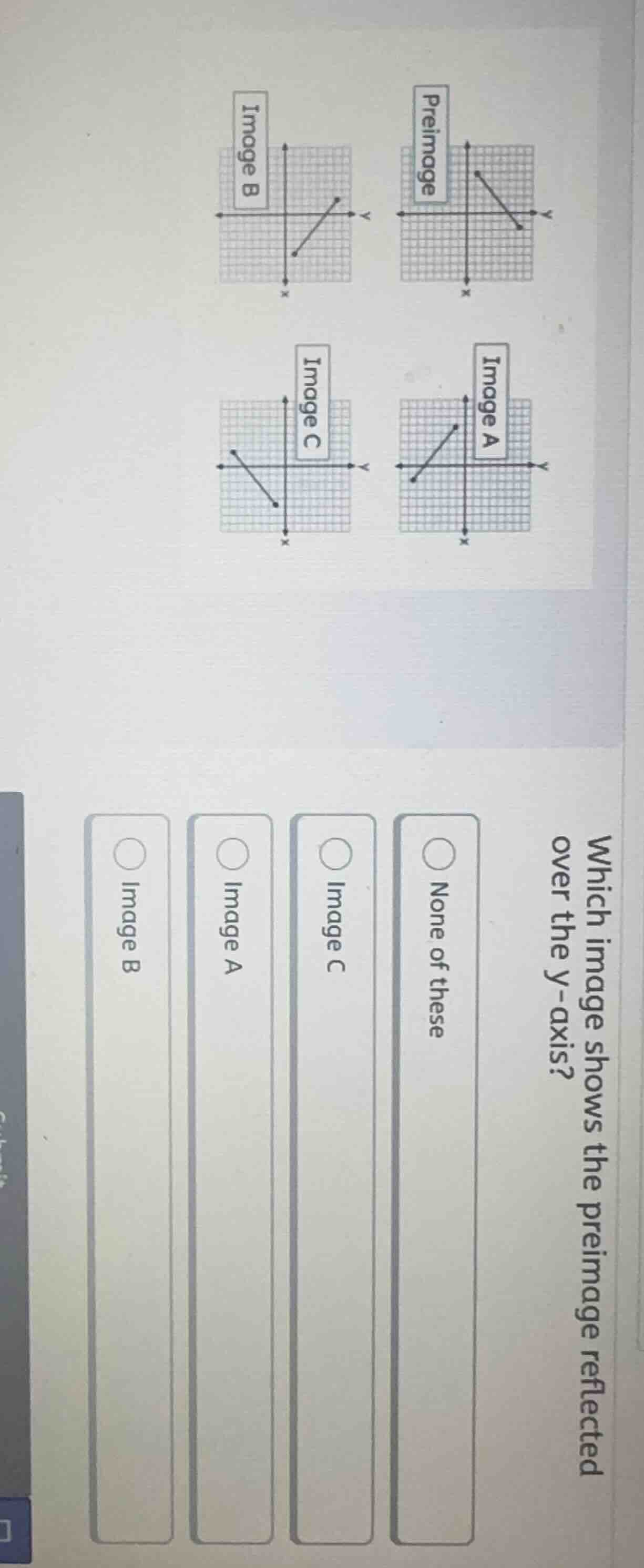 which image shows the preimage reflected over the y - axis? options: no…