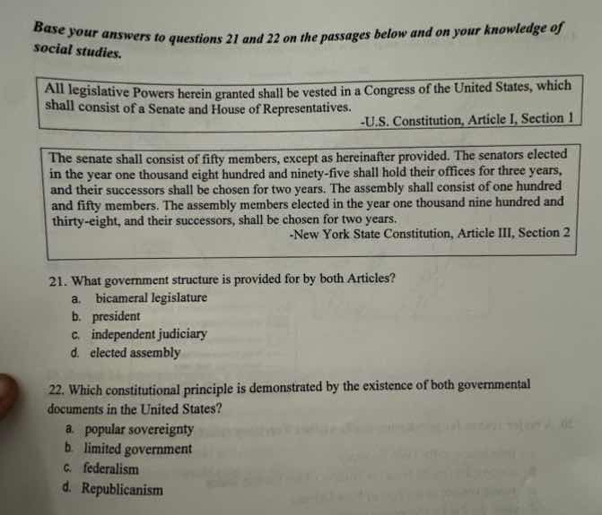 base your answers to questions 21 and 22 on the passages below and on y…