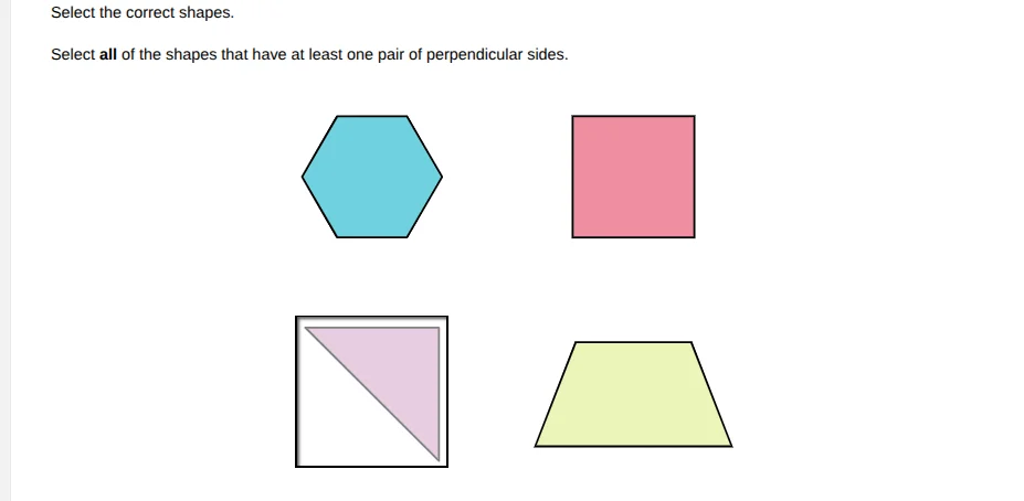 select the correct shapes. select all of the shapes that have at least …