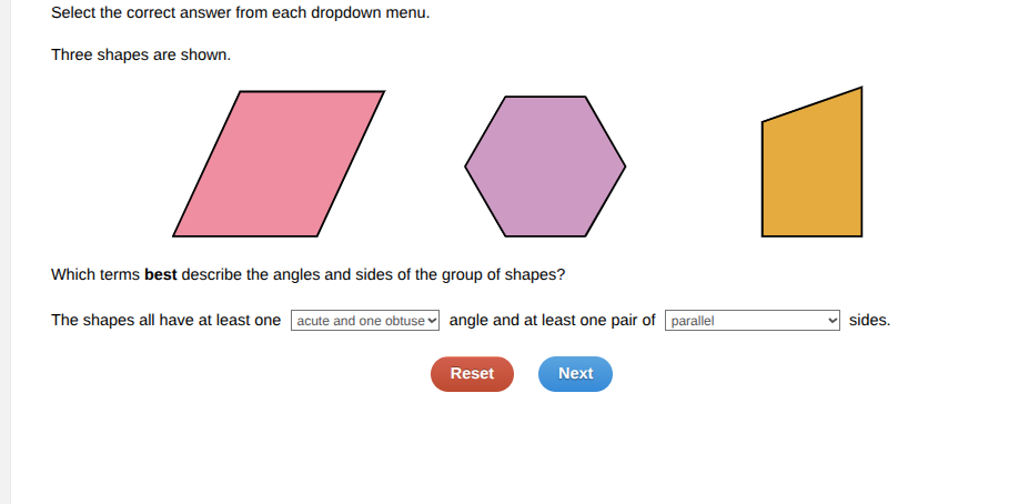 select the correct answer from each dropdown menu. three shapes are sho…
