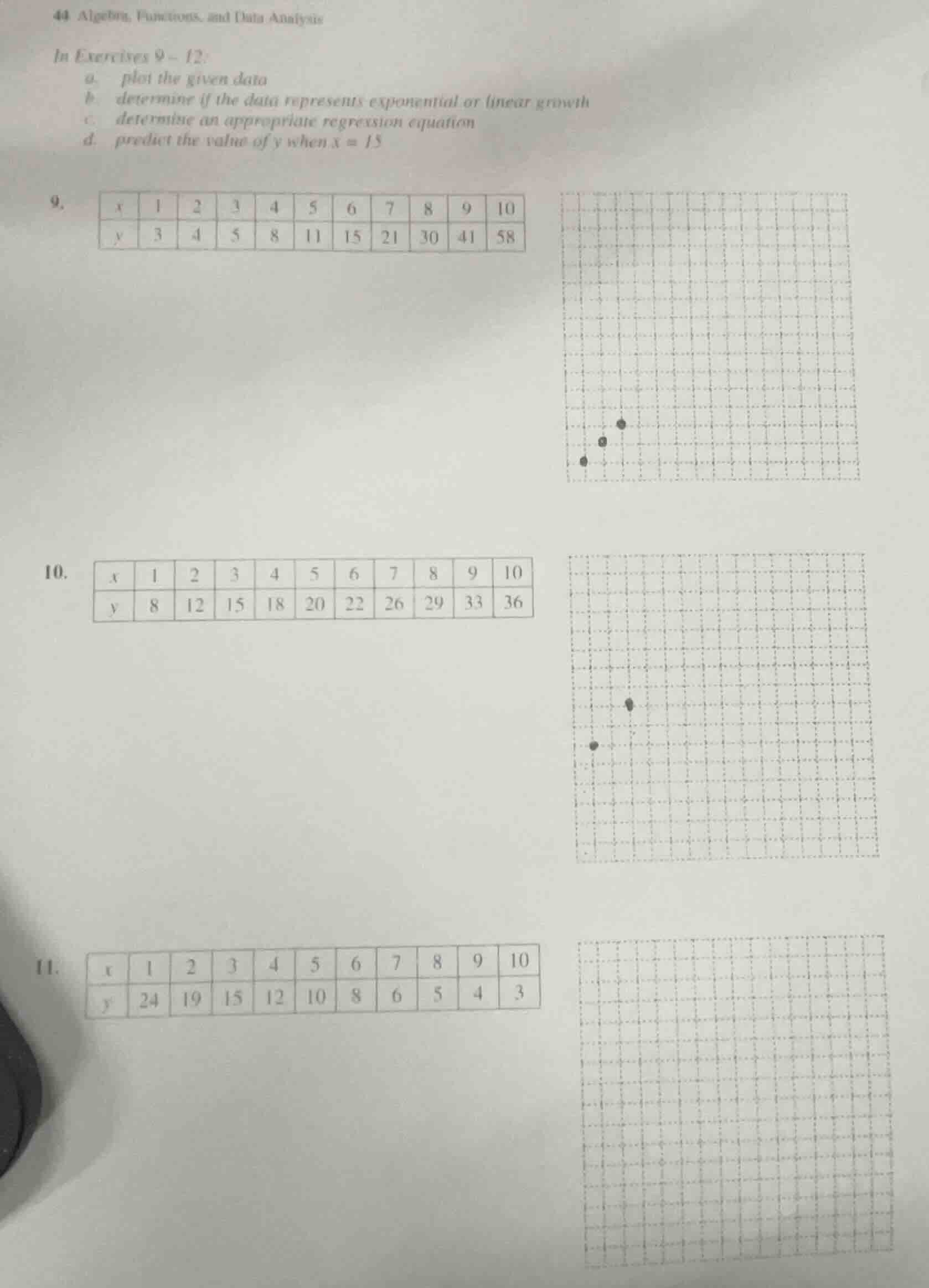 44 algebra, functions, and data analysis in exercises 9 - 12: a. plot t…