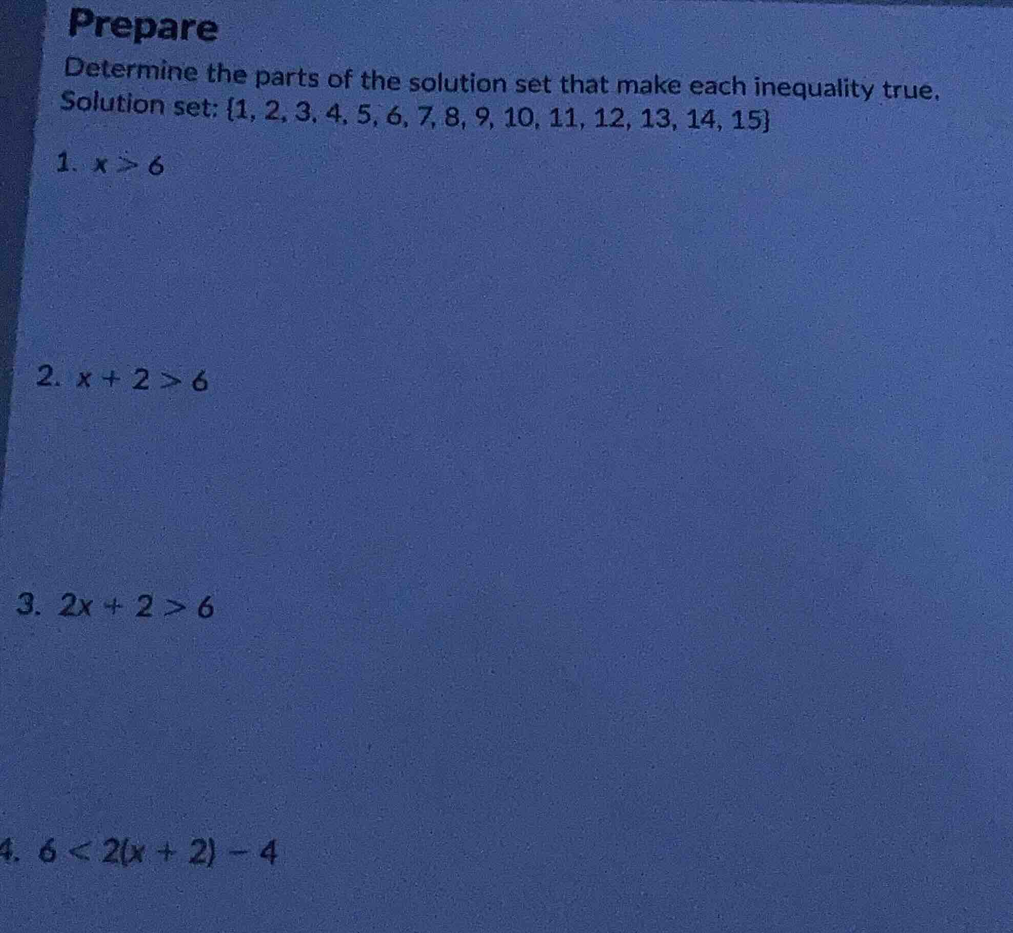 prepare determine the parts of the solution set that make each inequali…