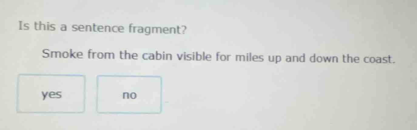 is this a sentence fragment? smoke from the cabin visible for miles up …