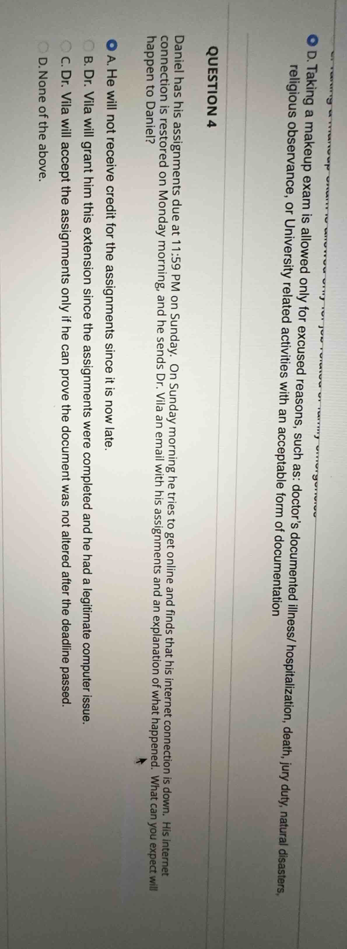 question 4 daniel has his assignments due at 11:59 pm on sunday. on sun…