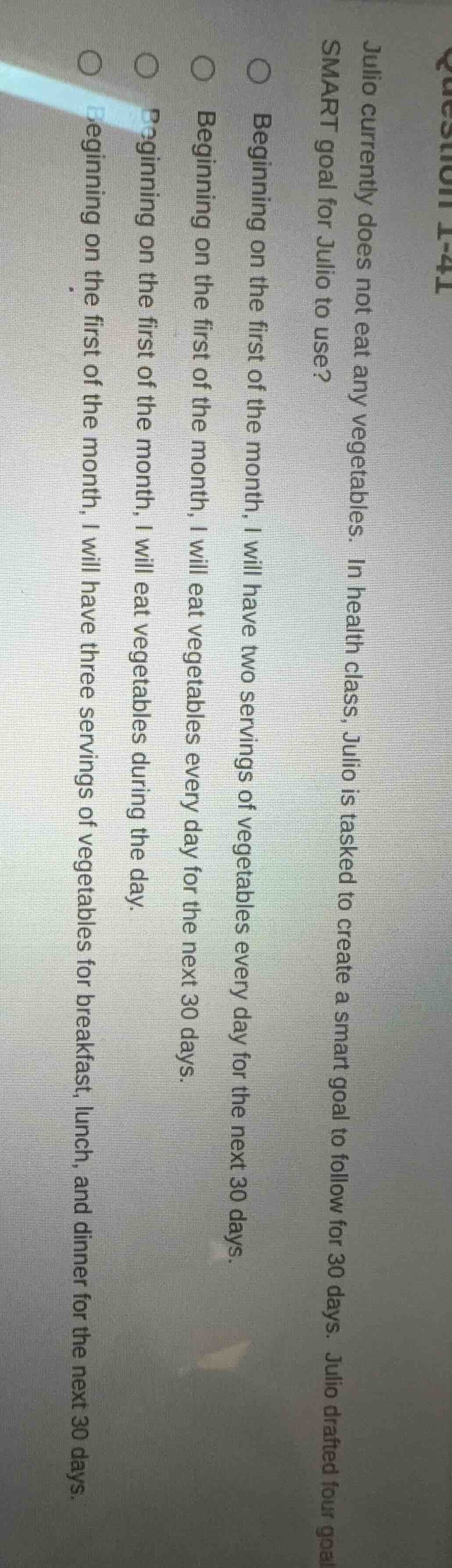 julio currently does not eat any vegetables. in health class, julio is …