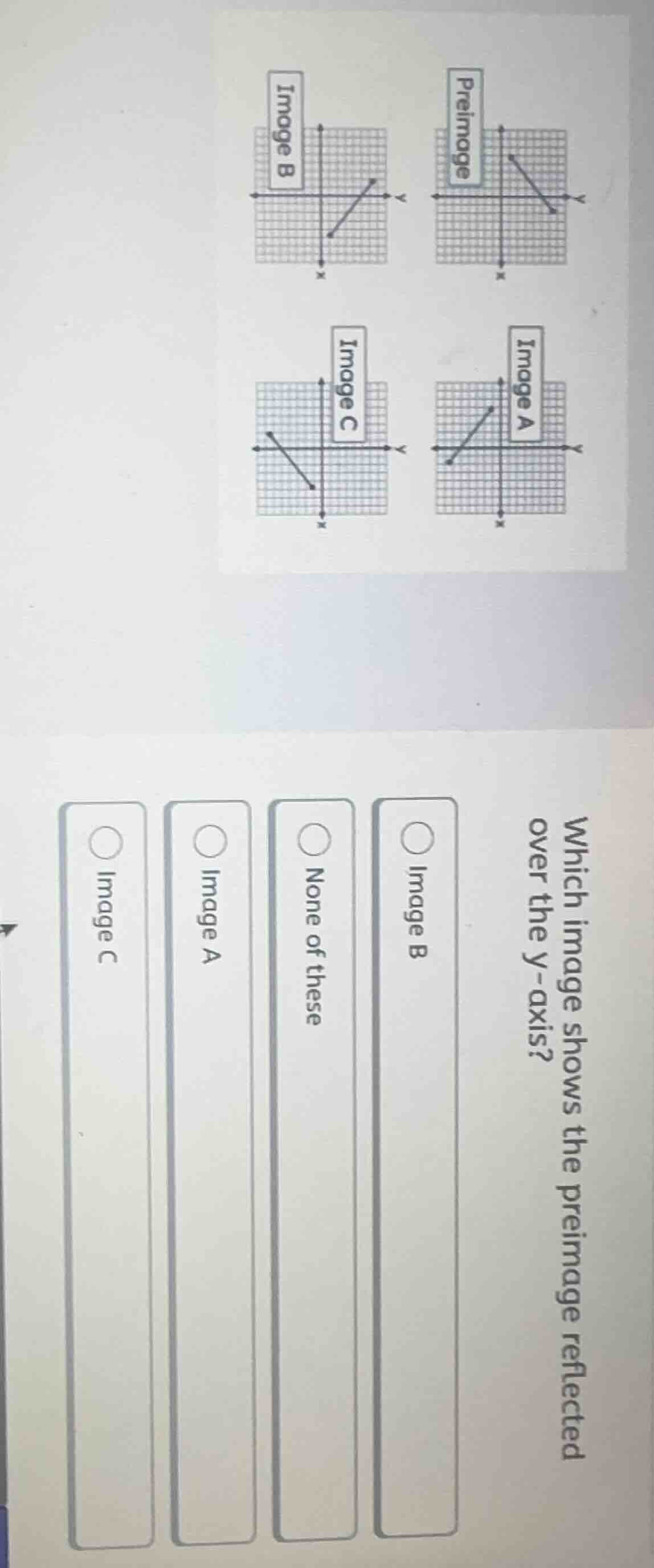 which image shows the preimage reflected over the y - axis? options: im…