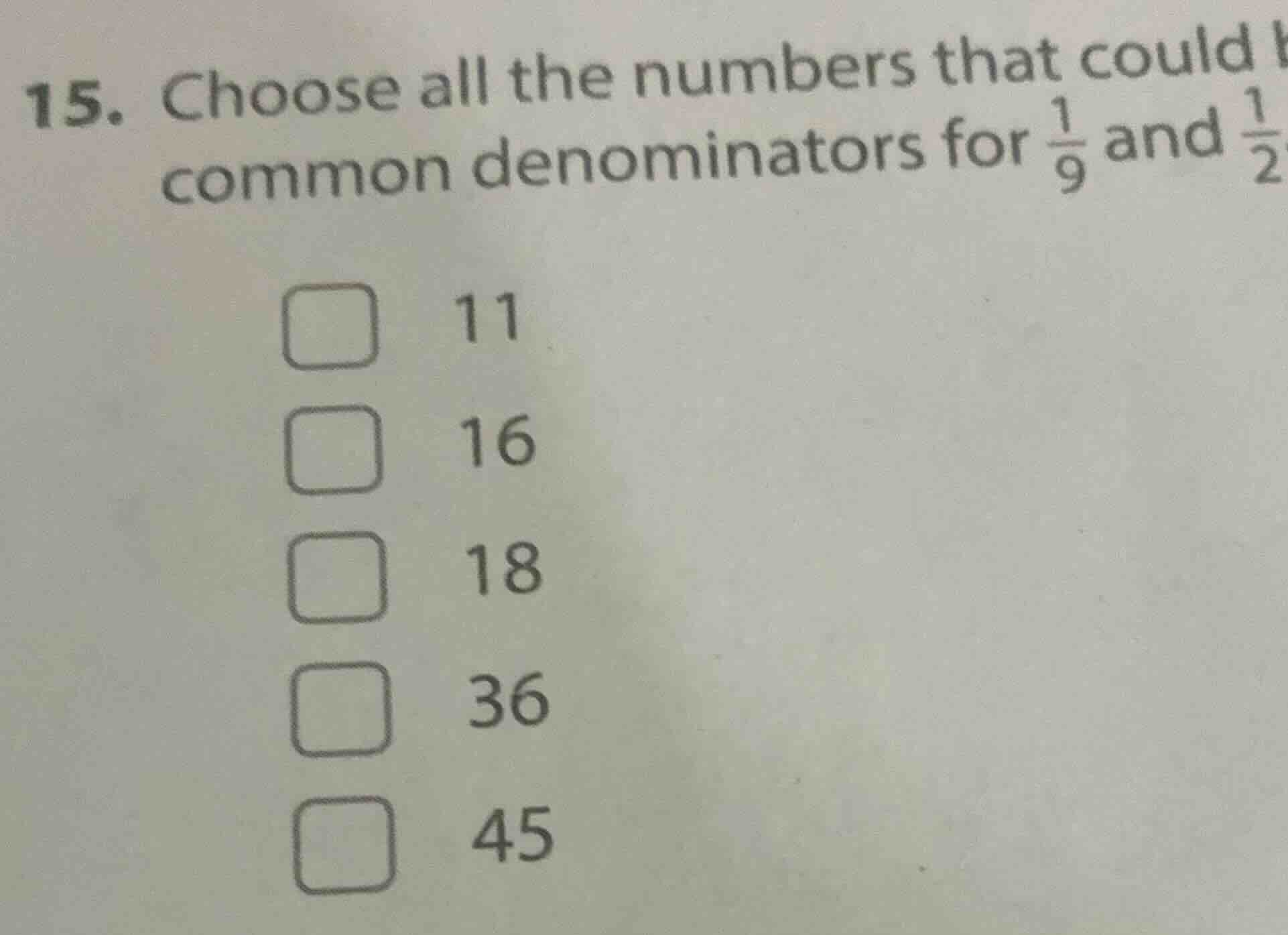 15. choose all the numbers that could be common denominators for \\(\\f…