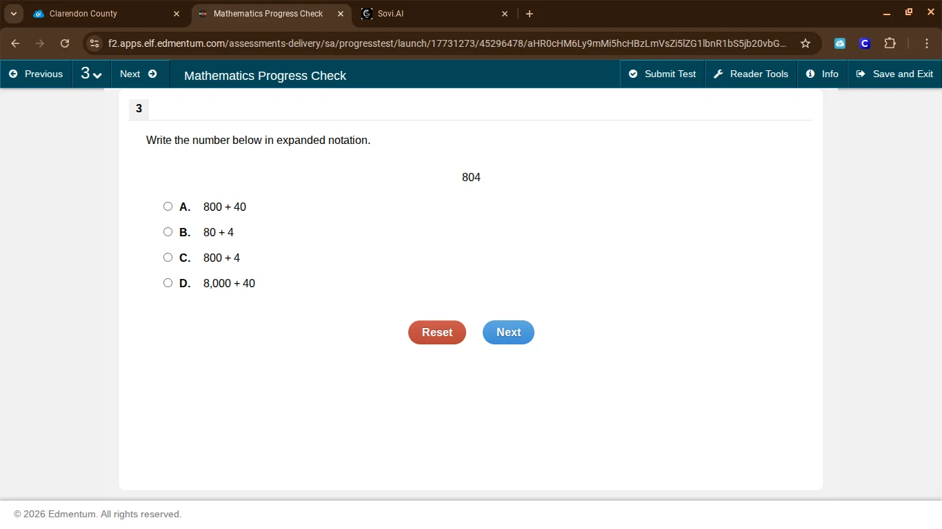 write the number below in expanded notation. 804 a. 800 + 40 b. 80 + 4 …