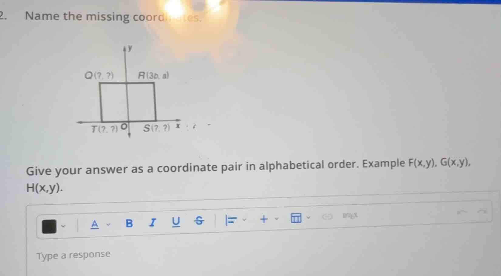 2. name the missing coordinates. image of a rectangle on a coordinate p…