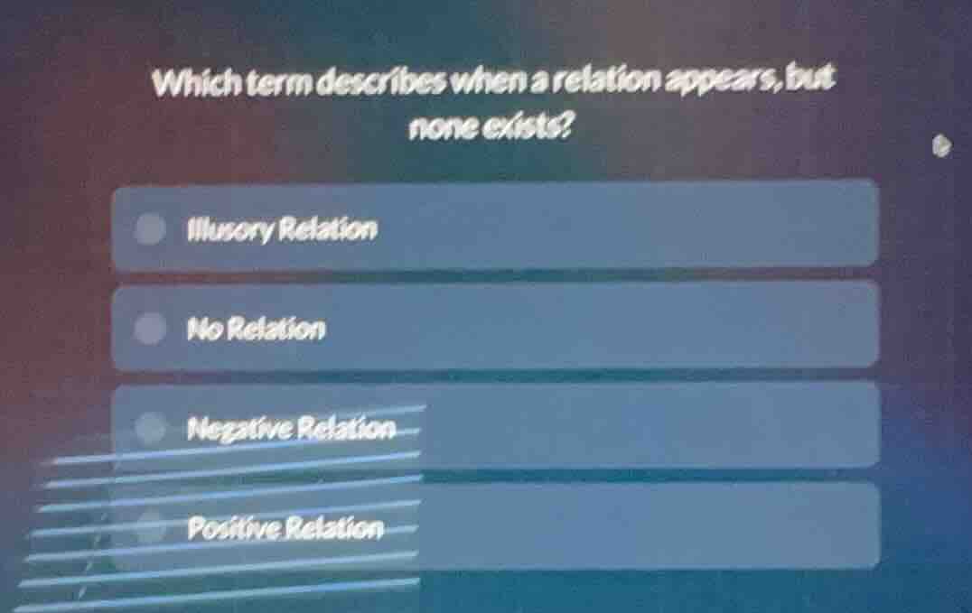 which term describes when a relation appears, but none exists? illusory…