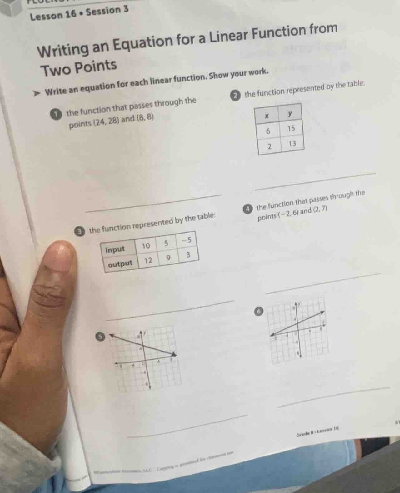 lesson 16 • session 3 writing an equation for a linear function from tw…
