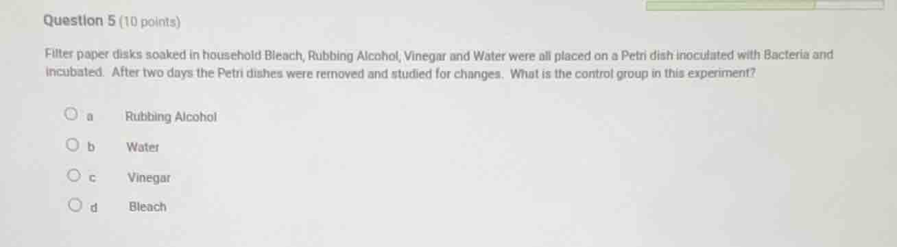 question 5 (10 points) filter paper disks soaked in household bleach, r…