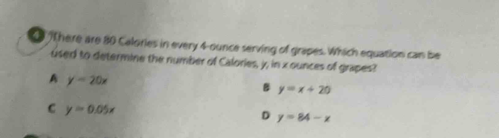 there are 80 calories in every 4 - ounce serving of grapes. which equat…