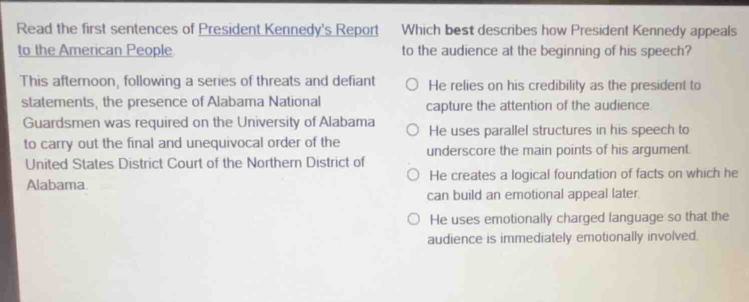read the first sentences of president kennedys report to the american p…