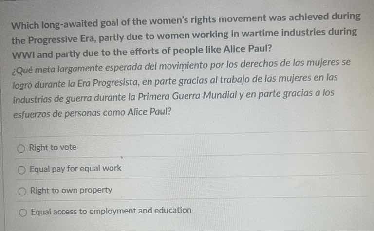which long-awaited goal of the womens rights movement was achieved duri…