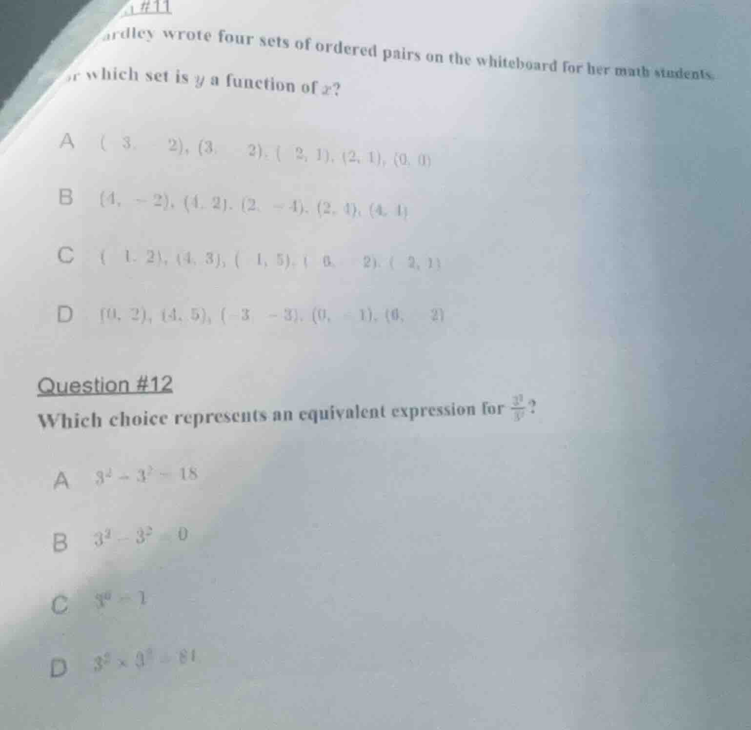 #11 ardley wrote four sets of ordered pairs on the whiteboard for her m…