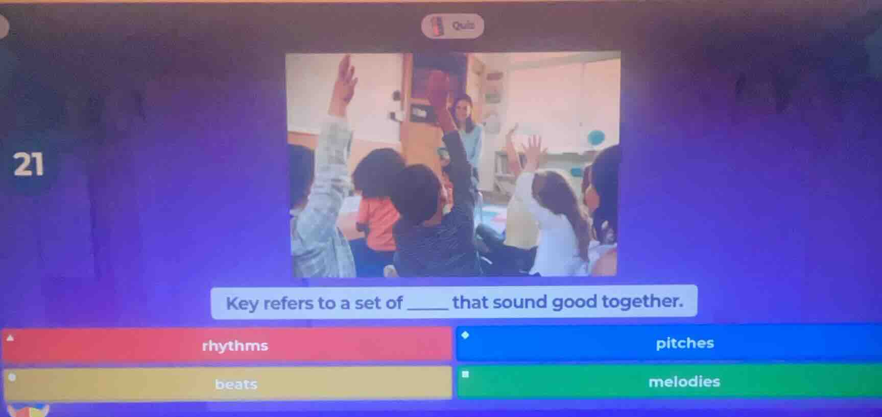 key refers to a set of ______ that sound good together. rhythms pitches…