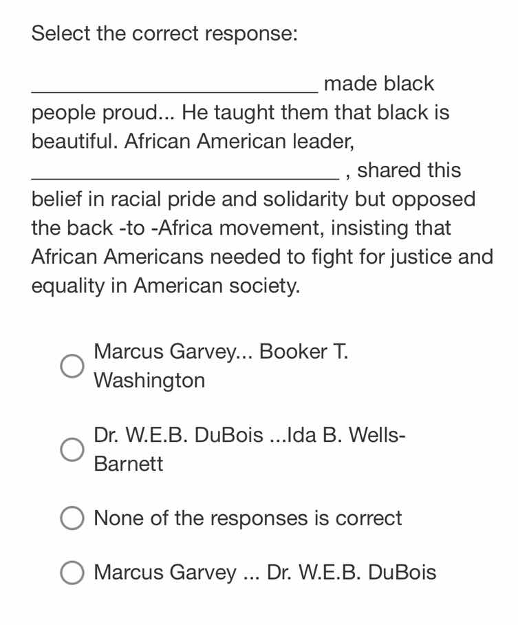 select the correct response: ____________________ made black people pro…
